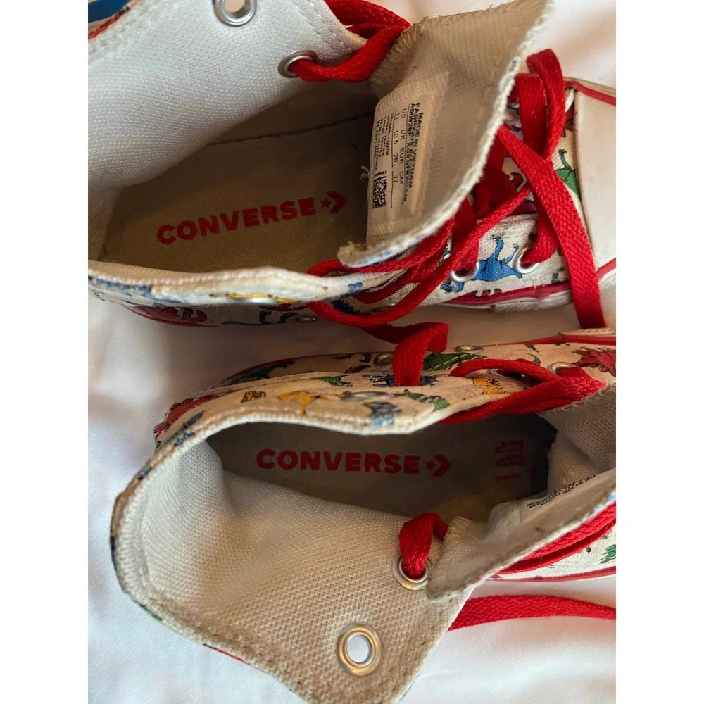 Converse Youth Dinosaur Print Playful High Top Sneakers Retro White Red